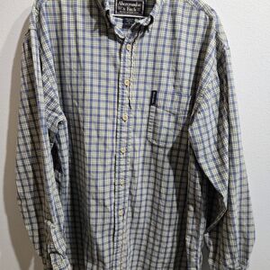 Abercrombie & Fitch Men's Medium Cotton Blue Yellow Plaid Shirt